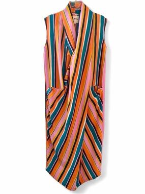 DUBGEE By Whoopi Long Draped multi Color Striped Dress, size S, NWT
